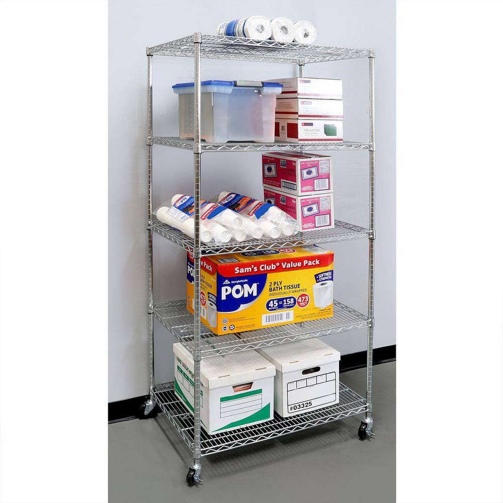 Seville Classics UltraDurable Silver 5-Tier NSF-Certified Steel Wire Garage Storage Shelving Unit (36 in. W x 72 in. H x 24 in. D) SHE24365B