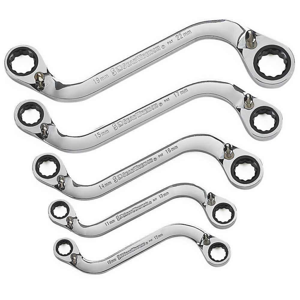 GEARWRENCH S Shape Reversible Double Box Ratcheting Wrench Set 5 Pc. Metric