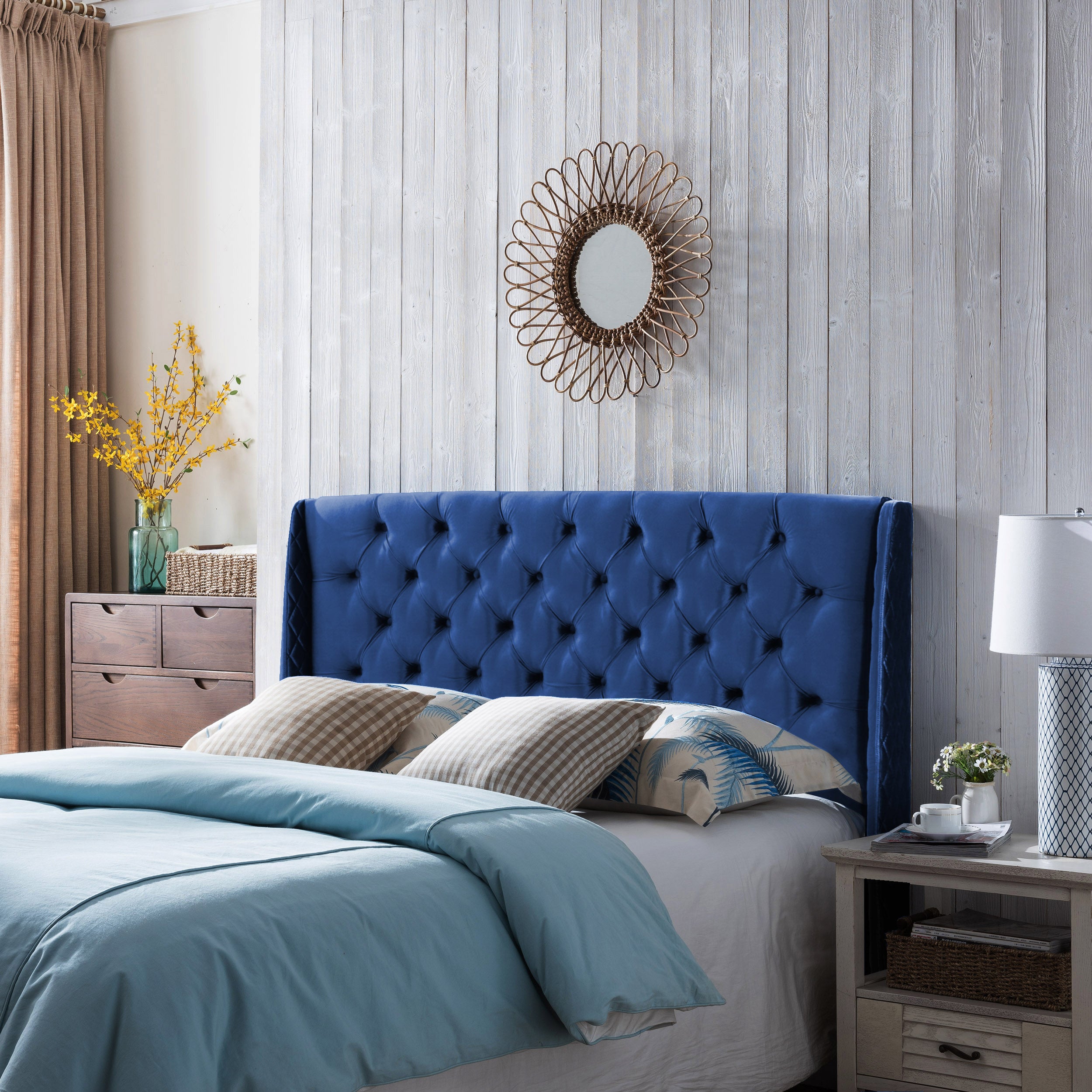 Lidia Wingback Queen/Full Tufted Fabric Headboard