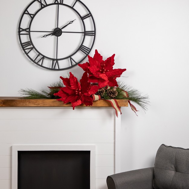 Glittered Red Poinsettia Christmas Stem Spray