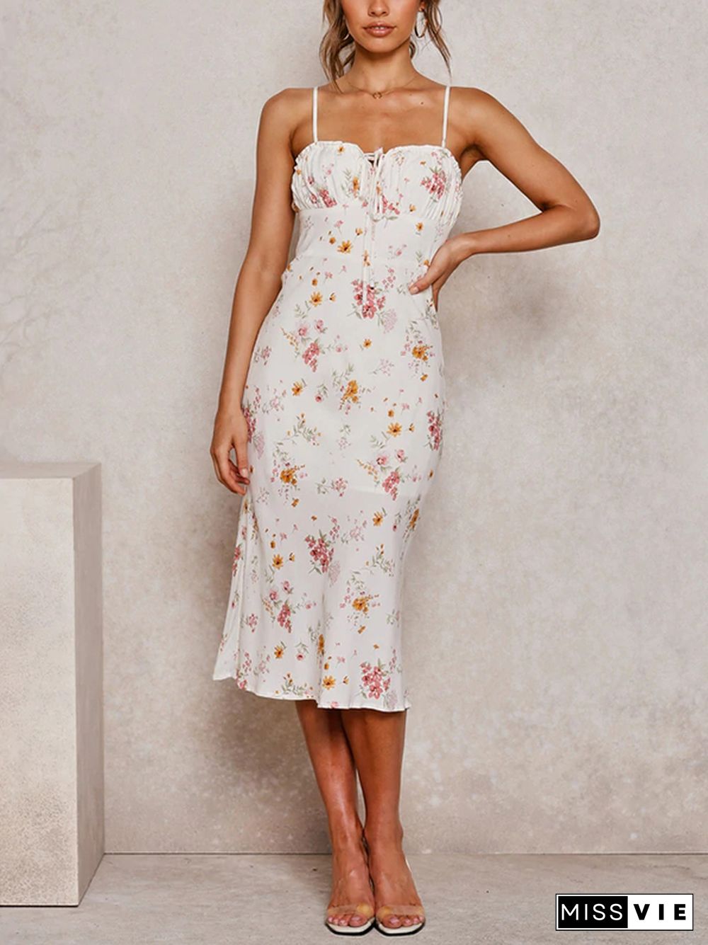 Sweetheart Neck Floral Print Midi Dress