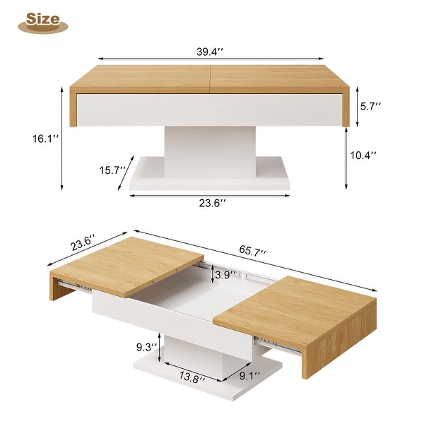 Wood Coffee Table for Living Room Sliding Top with Hidden Storage，Rectangle Modern Cocktail Table， Pull Out Center Table