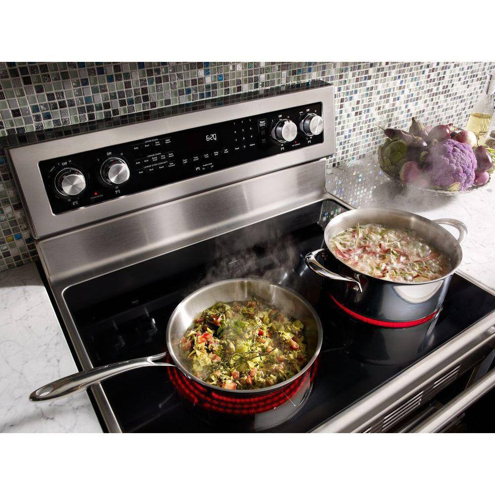 KitchenAid 6.7 cu. ft. Double Oven Electric Range with Self-Cleaning Convection Oven in Stainless Steel KFED500ESS