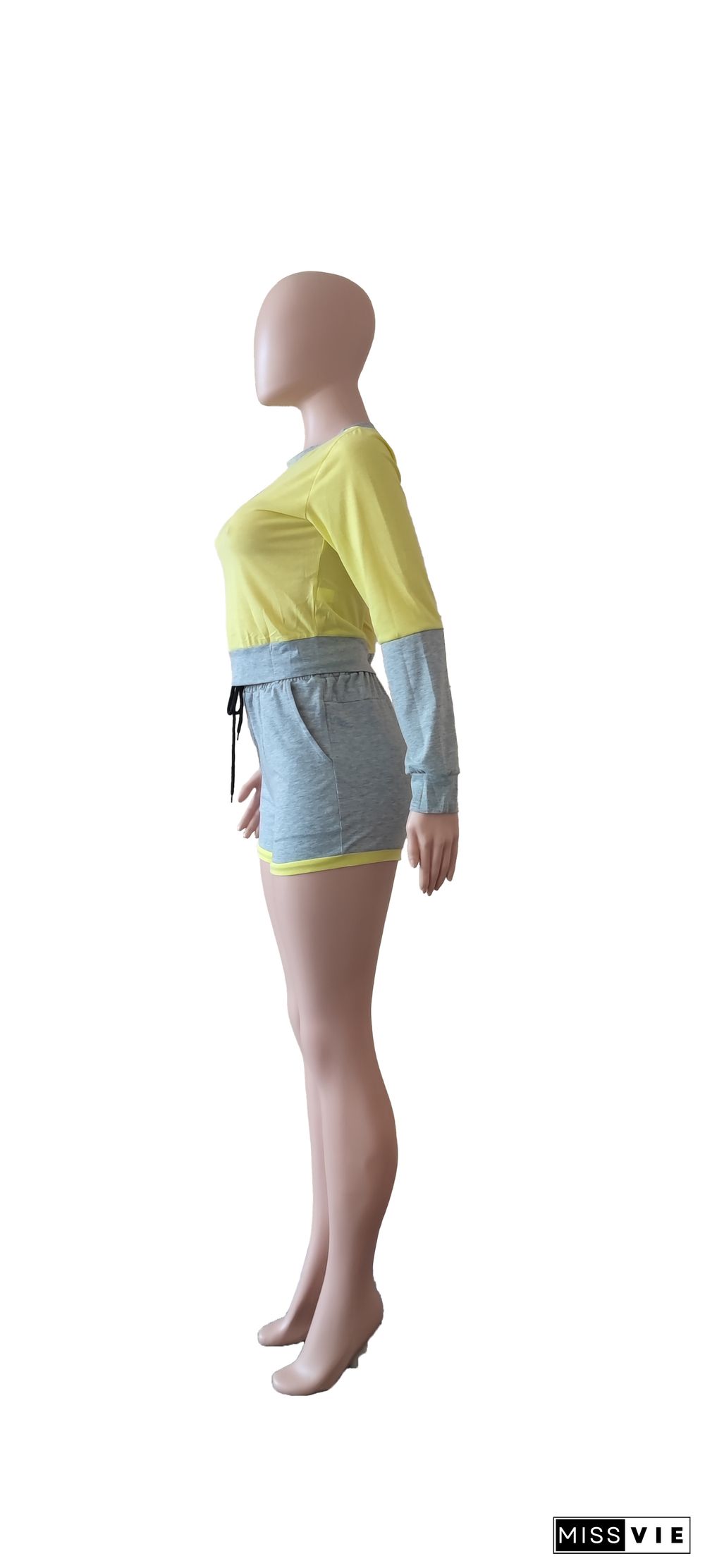 Spliced olor Jogging Casual Sports Long-sleeved Shorts Two-piece Suit