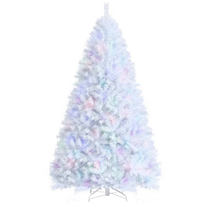 6/7/8FT White Iridescent Hinged Artificial Christmas Tree with 792/1156/1636 Branch Tips & Metal Stand