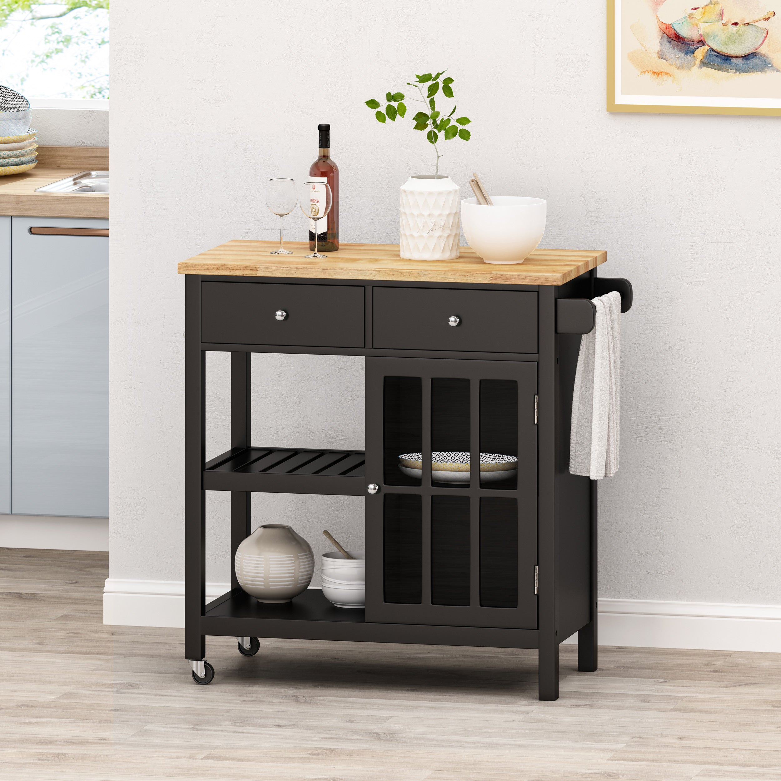 Aidah Contemporary Kitchen Cart with Wheels