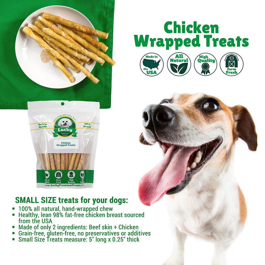 Lucky Premium Treats Small Chicken Wrapped Rawhide Dog Treats