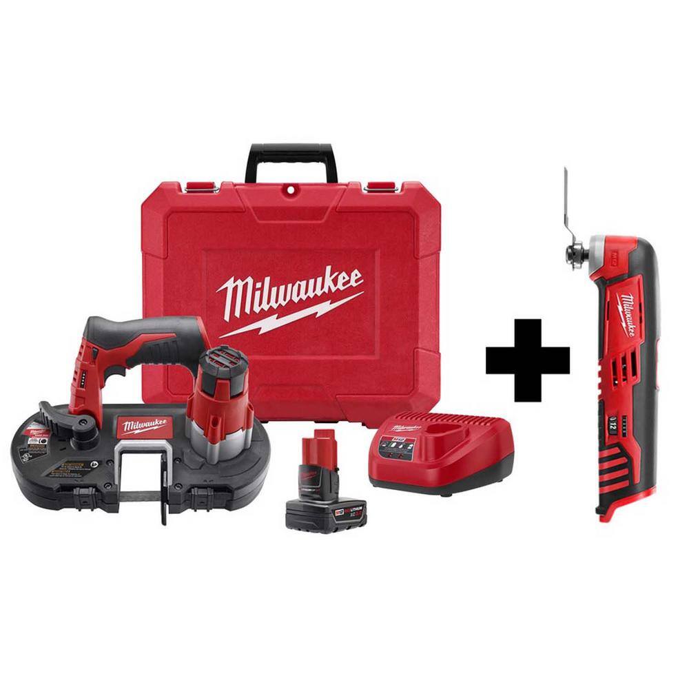 MW M12 12V Lithium-Ion Cordless Sub-Compact Band Saw Kit W M12 Multi-Tool 2429-21XC-2426-20