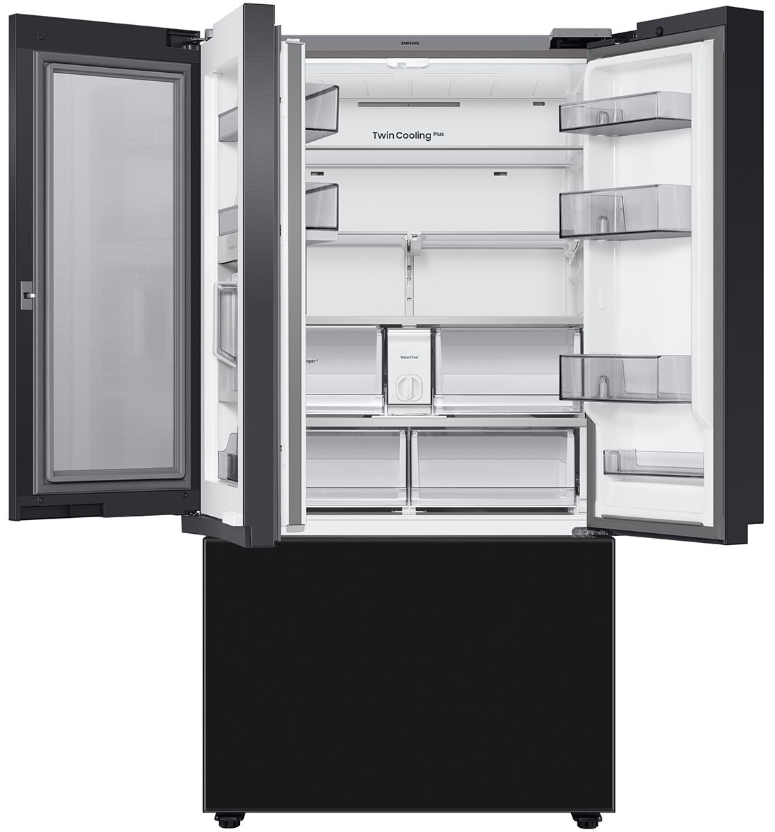  24 Cu. Ft. Custom Panel-Ready With Charcoal Glass Family Hub Panel BESPOKE Counter-Depth 3-Door French Door Refrigerator