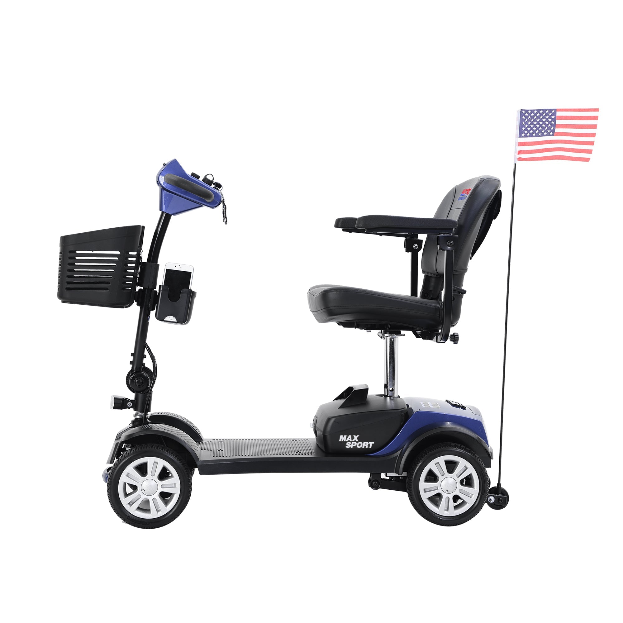 Eccomum SPORT BLUE 4 Wheels Outdoor Compact Mobility Scooter with 2 in 1 Cup & Phone Holder