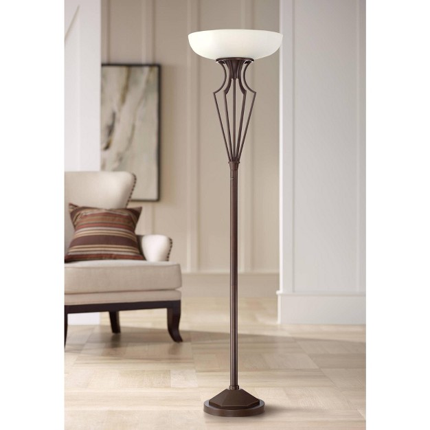 Tall Oil Rubbed Bronze Caged Frosted Glass Shade For Living Room Bedroom Office Uplight