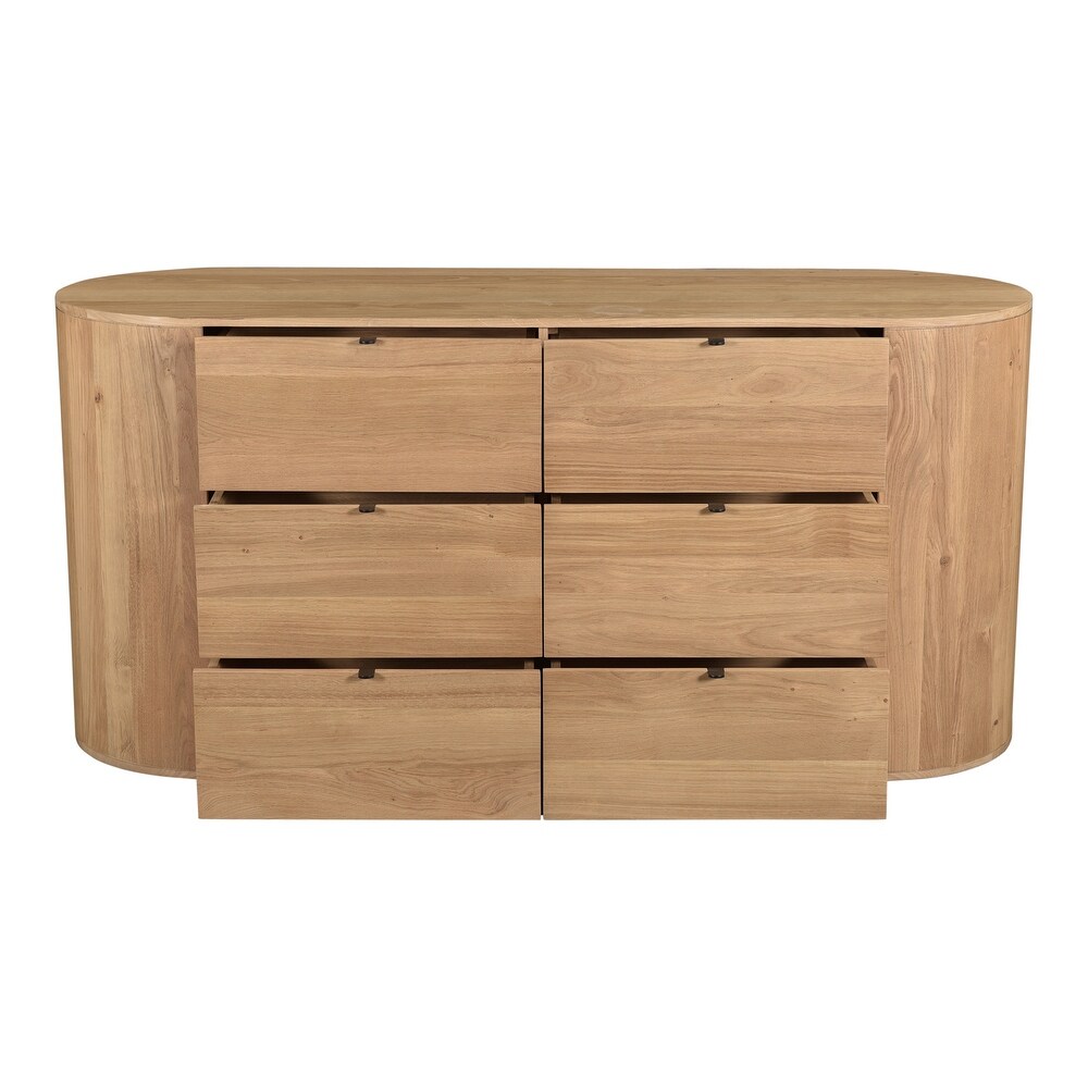 Aurelle Home Tezzi Modern 6 drawer Solid Oak Rounded Dresser