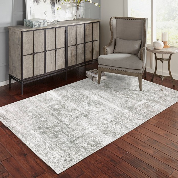 Micah Washable Distressed Oriental Indoor Area Rug Gray ivory Captiv8e Designs