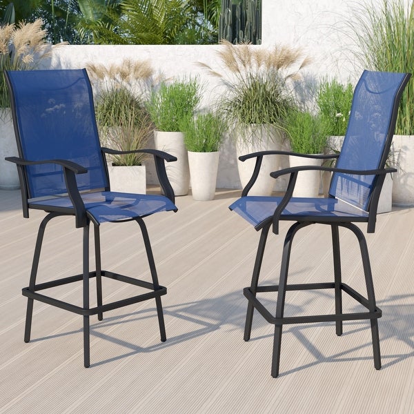 All Weather Outdoor Navy with Black Galvanized Steel Swivel Bar Stools