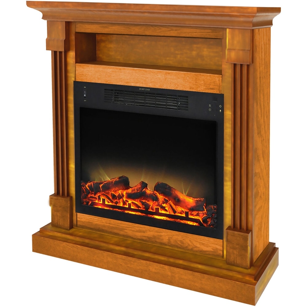 Cambridge Sienna 34 In. Electric Fireplace w/ Enhanced Log Display and Teak Mantel