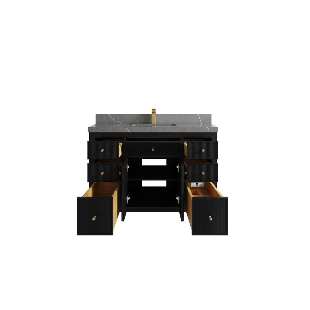 Willow Collections Sonoma 48 in. W x 22 in.D x 36 in. H Bath Vanity in Black with 2 in.Piatra Quartz Top SON_BLK_PT_GR_48S