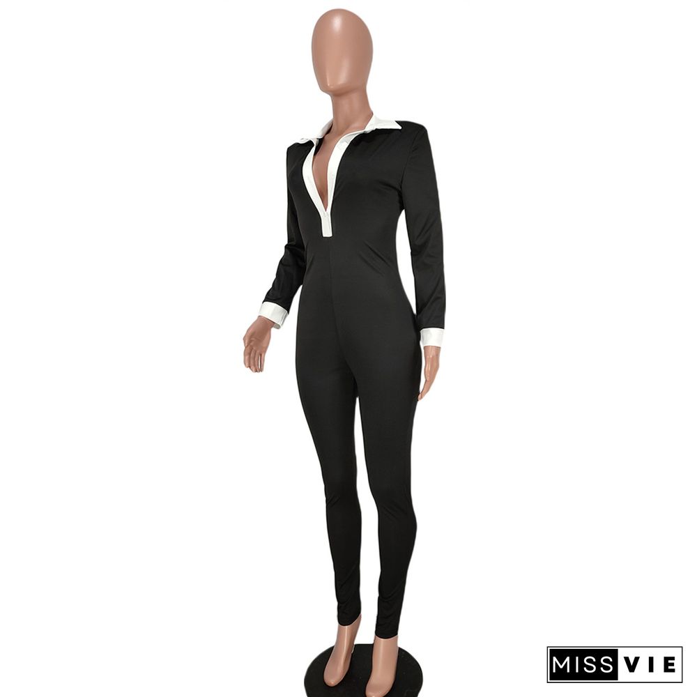 Sexy Fashion Colorblock Mid Waist Tight Jumpsuit