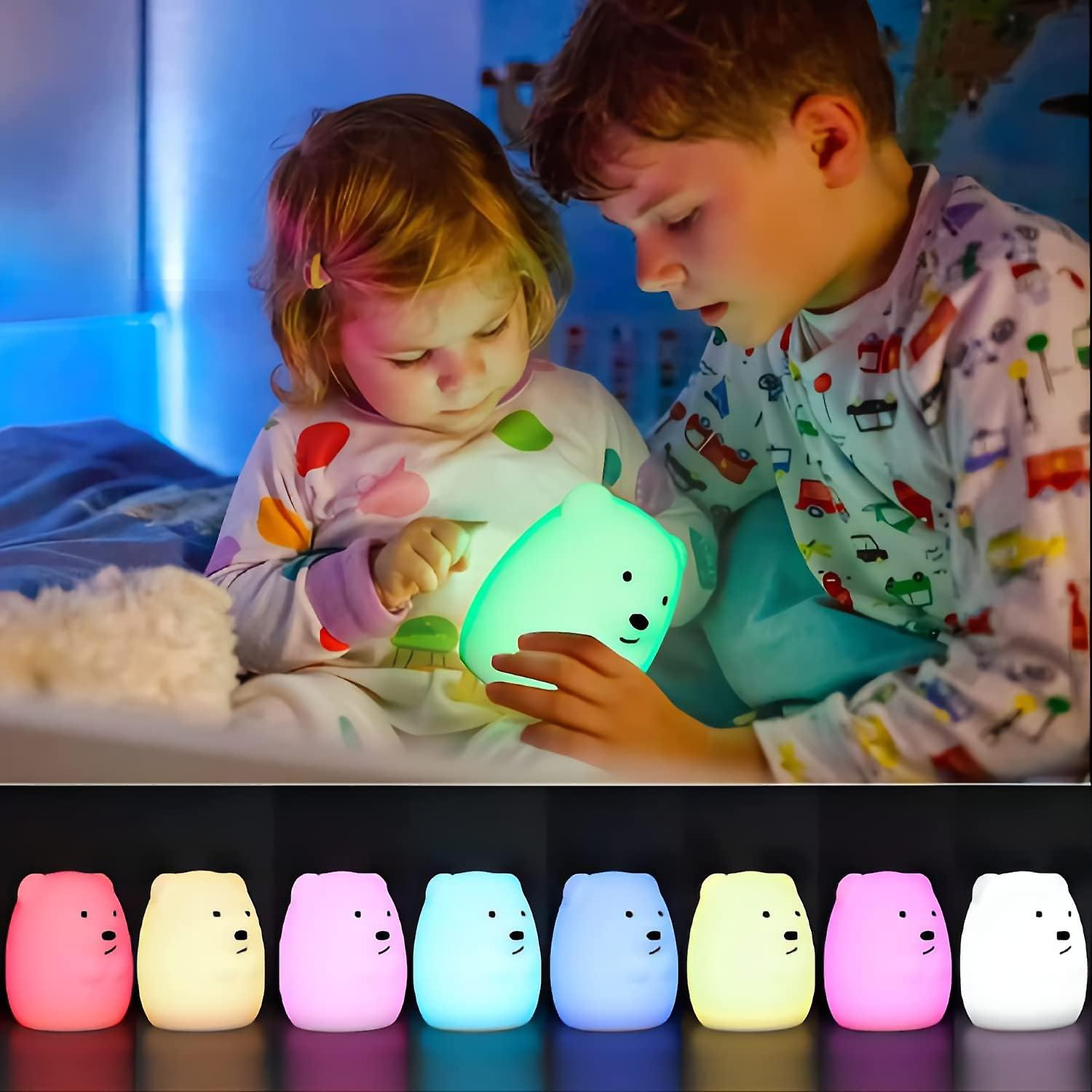 Cute Night Lights For Bedroom， Cute Lamp 9 Colors Portable Soft Touch Nightlight Battery Operated Baby Nursery Led Kawaii Decor-bear