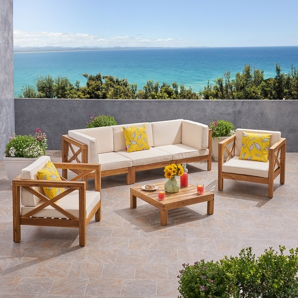 Brava Outdoor Acacia Wood 6piece Chat Set by Christopher Knight Home