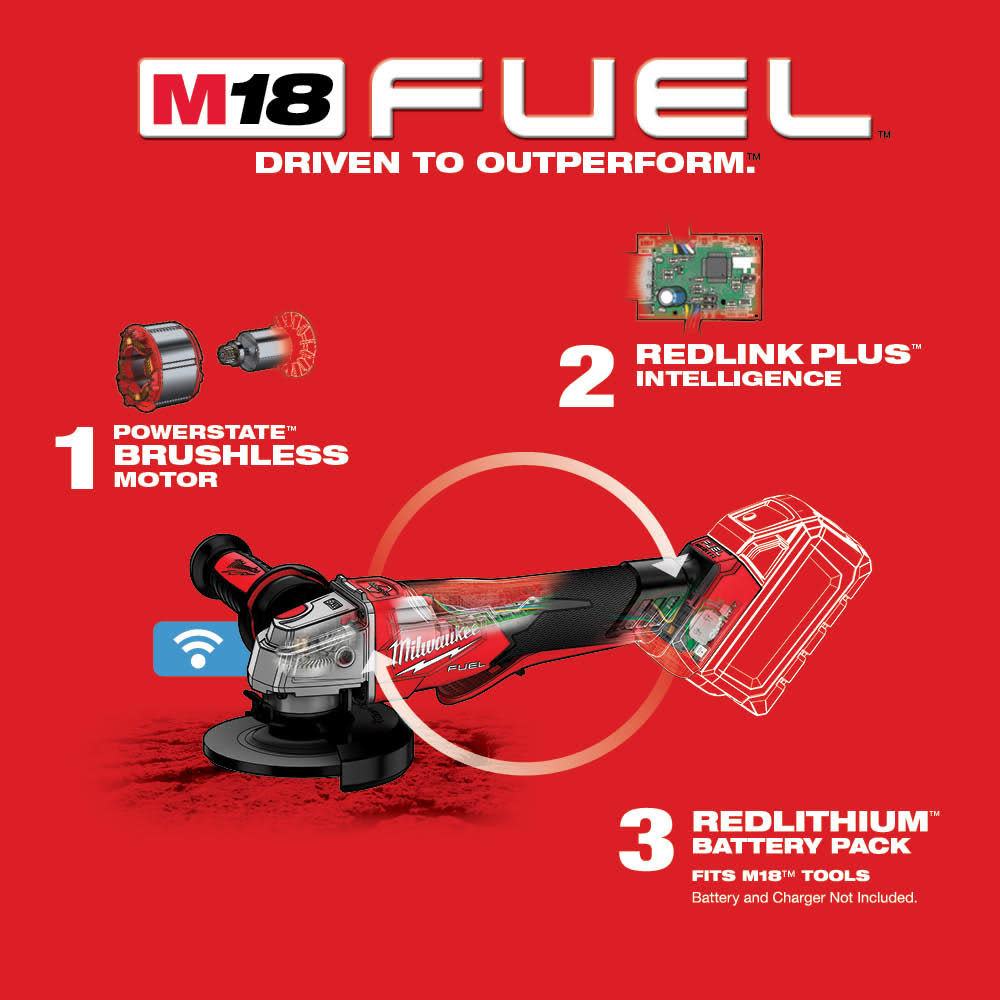 Milwaukee M18 FUEL 4 1/2 / 5 Braking Grinder with ONE KEY Paddle Switch No Lock Bare Tool ;