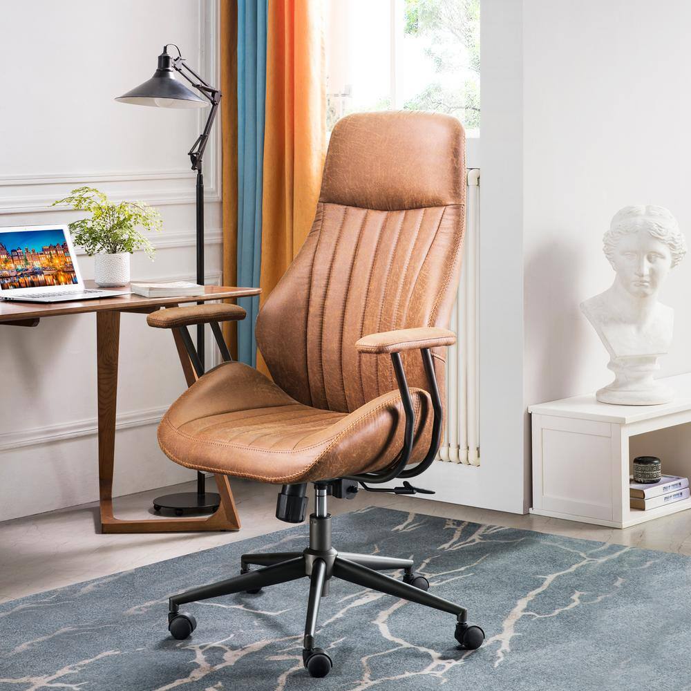 Allwex OL Brown Suede Fabric Ergonomic Swivel Office Chair Task Chair with Recliner High Back Lumbar Support KL600