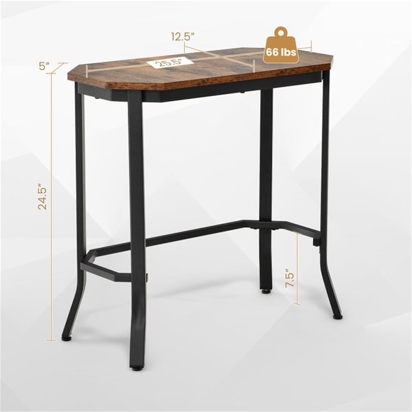 Steel Frame Narrow End Table with Rustic Wood Grain and Stable