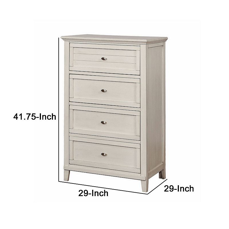 Chest with 4 Drawers and Metal Pulls， Antique White