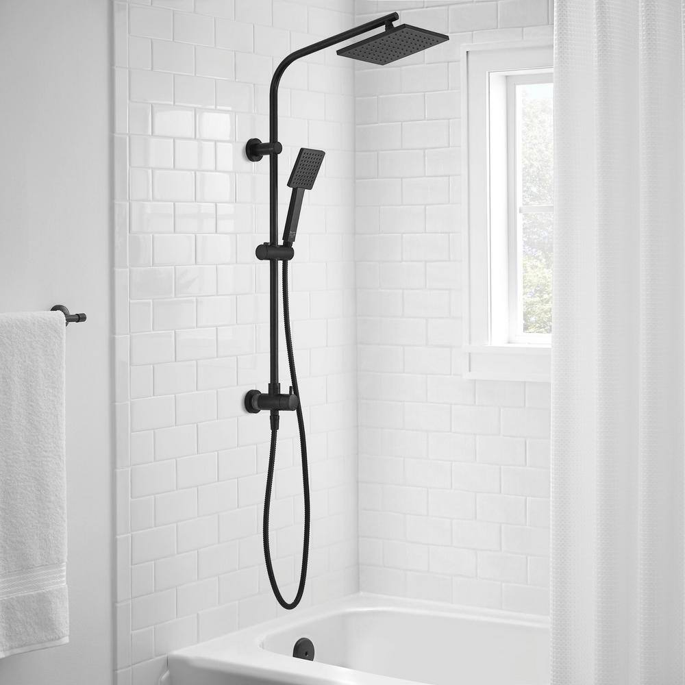 Glacier Bay Modern Wall Bar Shower Kit 1-Spray 8 in. Square Rain Shower Head with Hand Shower in Matte Black (Valve Not Included) HD58101-X5110H