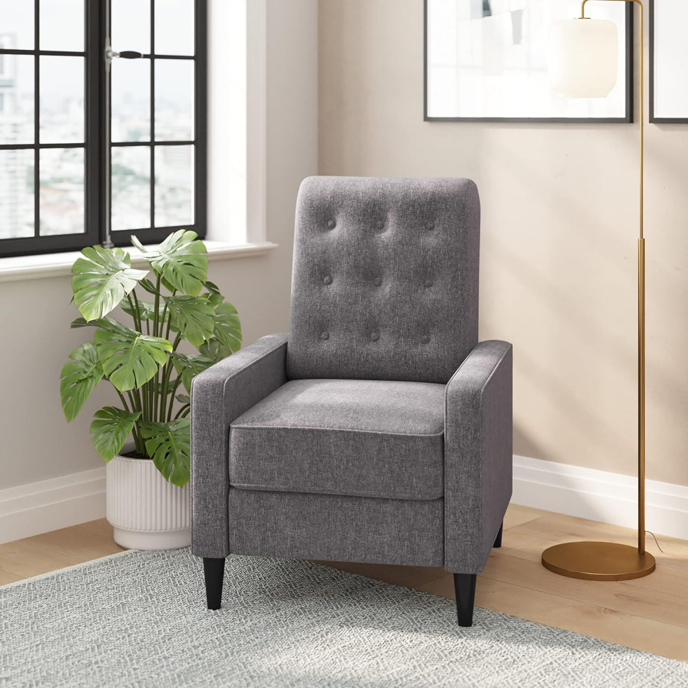 Modern Recliner  Pushback Design With Button Tufted Backrest   Modern   Recliner Chairs   by Decor Love  Houzz