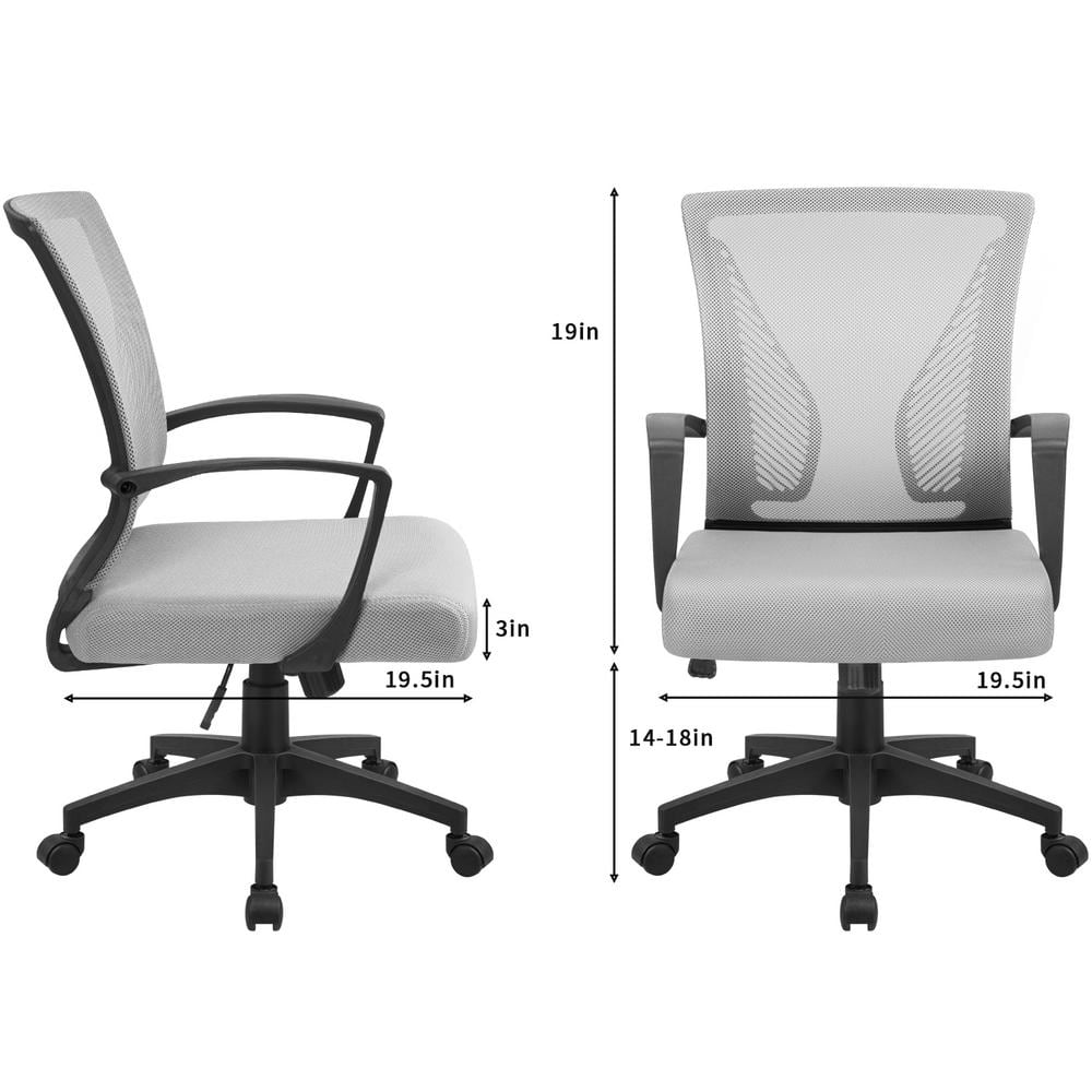 LACOO Office Gray Mid Back Swivel Lumbar Support Desk, Computer Ergonomic Mesh Chair with Armrest T-OCNC7504