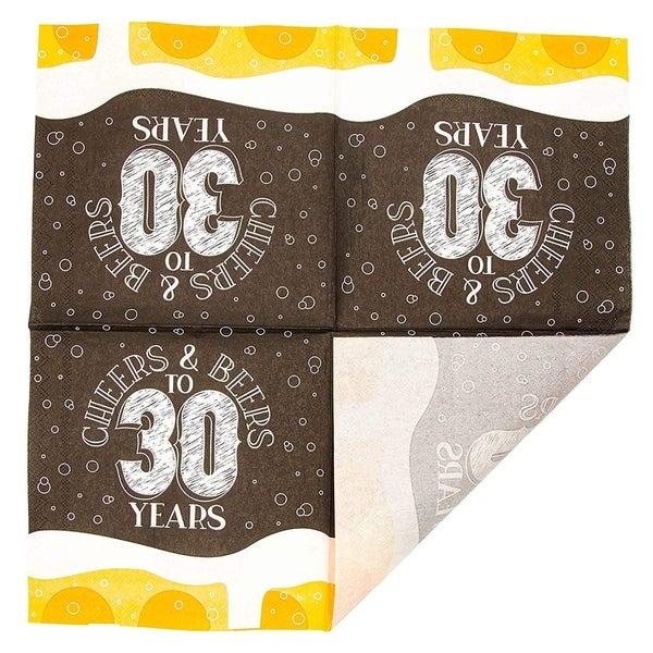 100 Pack Cheers and Beers to 30 Years Paper Napkin 6.5