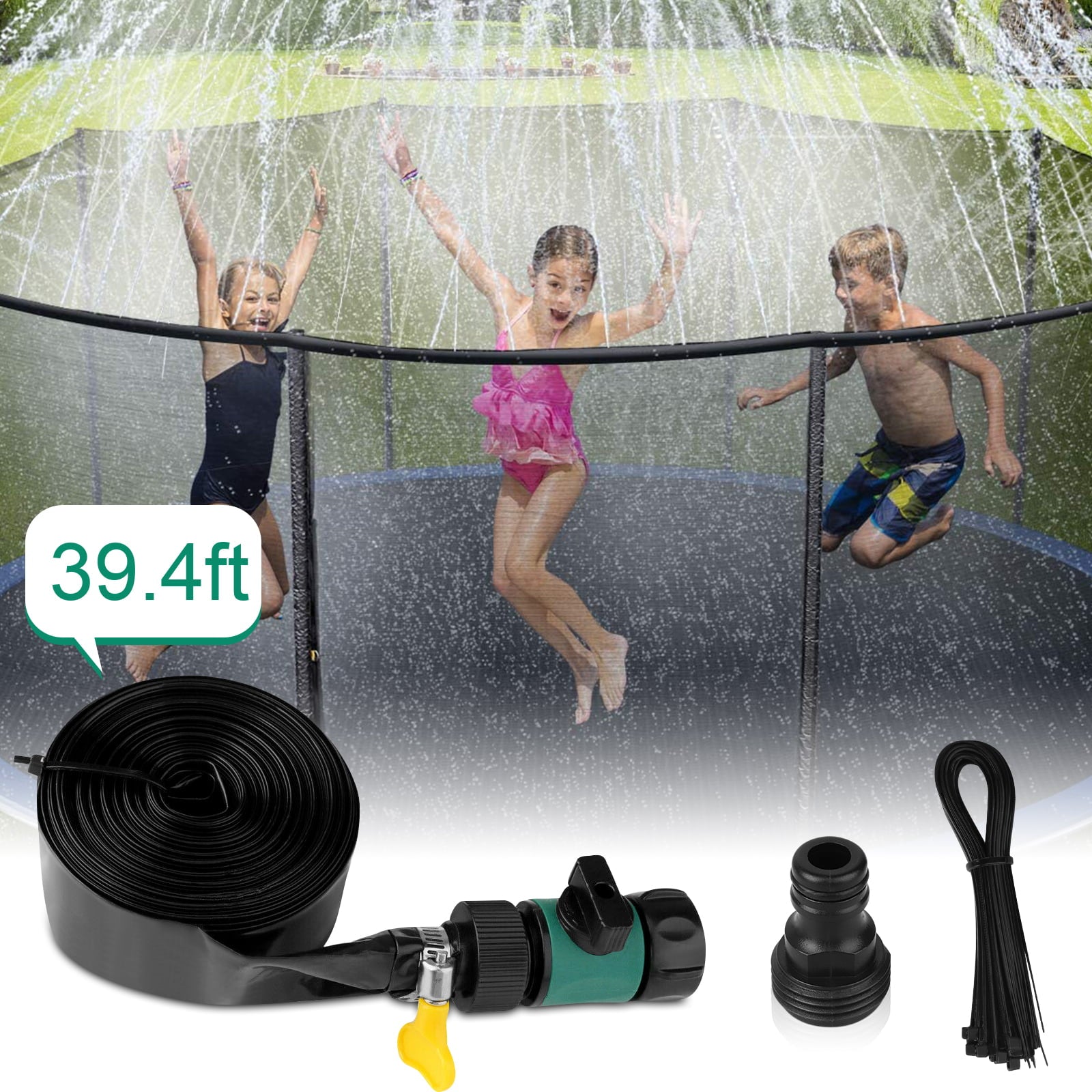 39.4ft Trampoline Sprinkler, TSV Trampoline Sprinkler for Kids Outdoor Accessories Enjoy Cool Summer Fun Hose Spray Water Toys Games for Children Adults in Park Backyard, PE Material