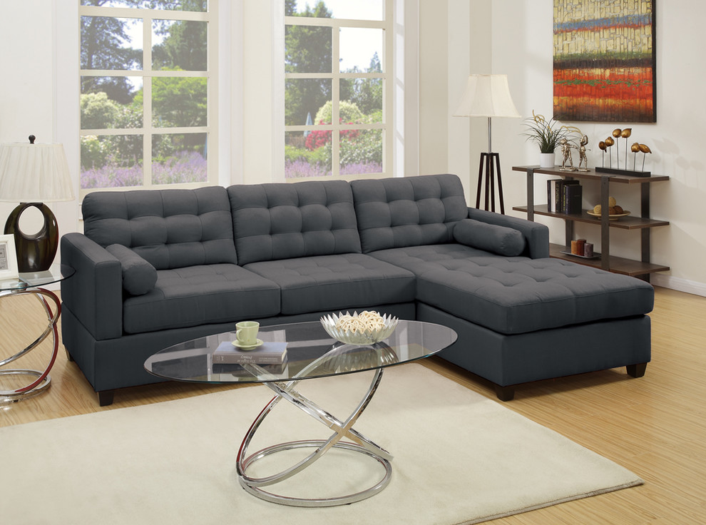 Polyfiber Linen Fabric Sectional Sofa  Gray   Transitional   Sectional Sofas   by Benzara  Woodland Imprts  The Urban Port  Houzz