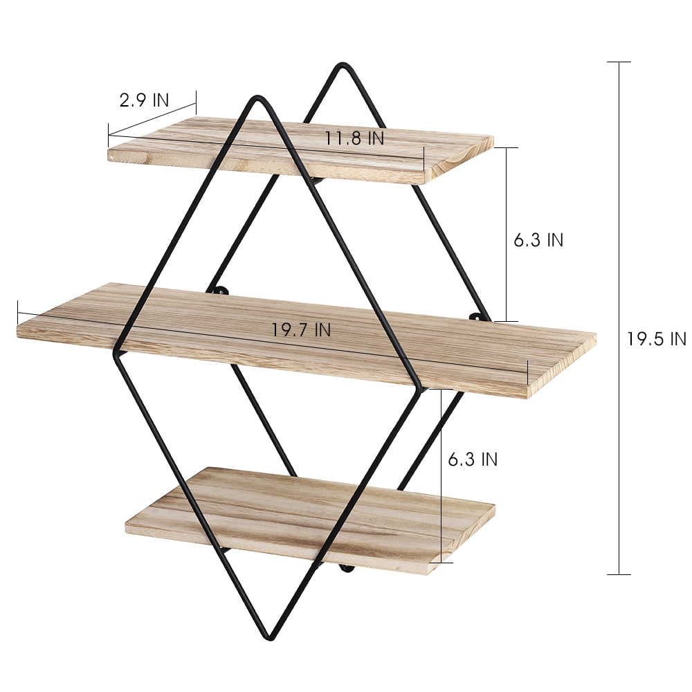 3 Layer Diamond-Shaped Clothes Rack Bedroom Living Room Floating Wall Shelf Vintage Wooden Storage Rack