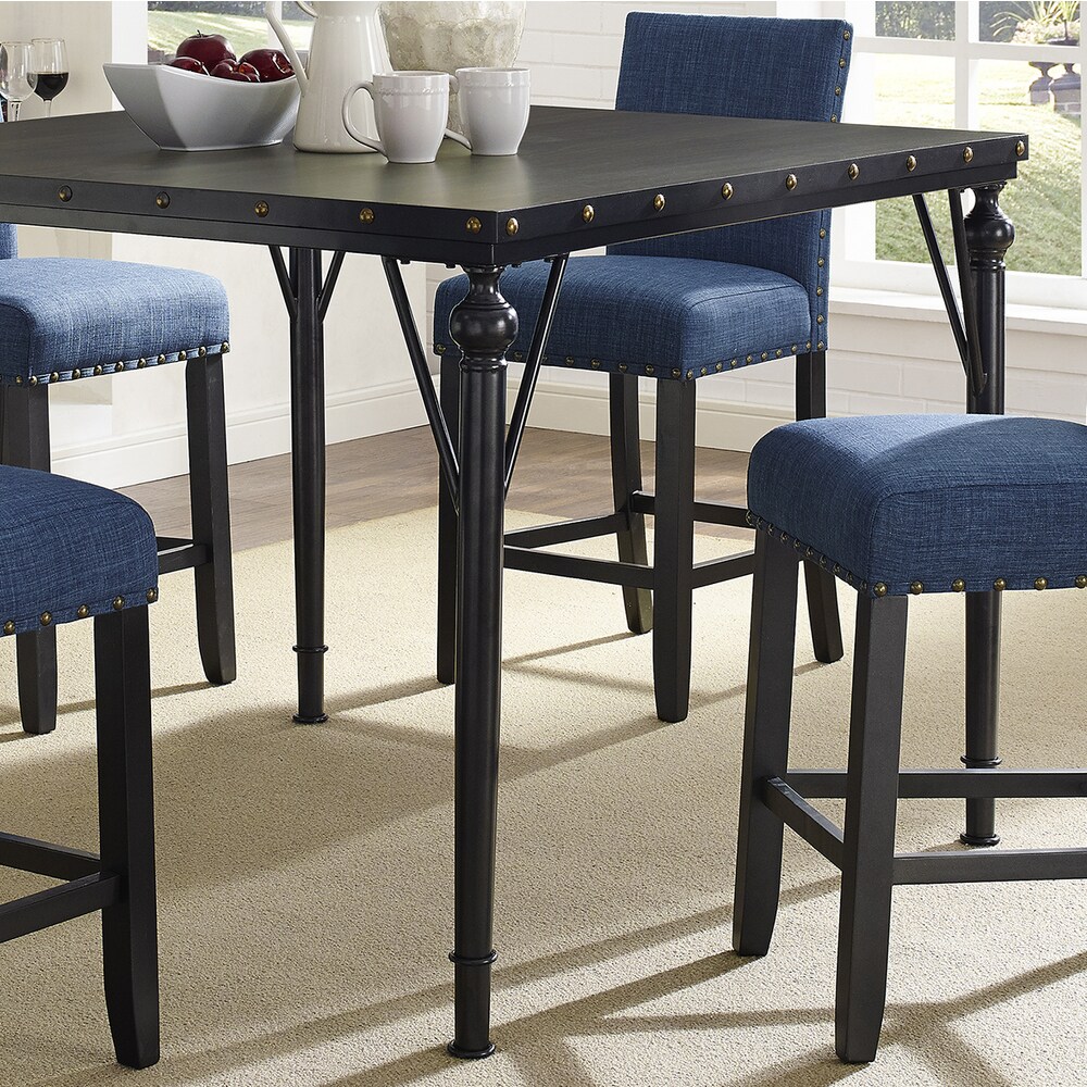 Roundhill Furniture Biony 5 Piece Espresso Wood Counter Height Dining Set with Fabric Nail head Chairs