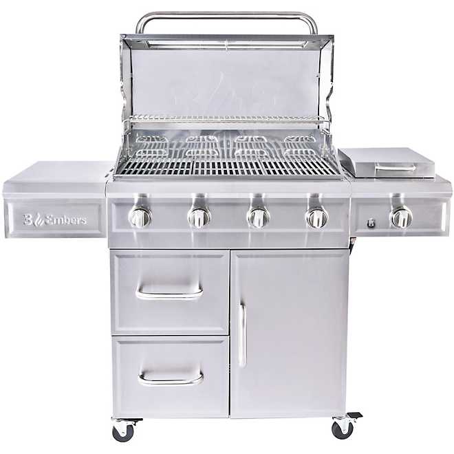 3 Embers 4-Burner Dual-Fuel Propane Gas Grill with Radiant Embers Cooking System