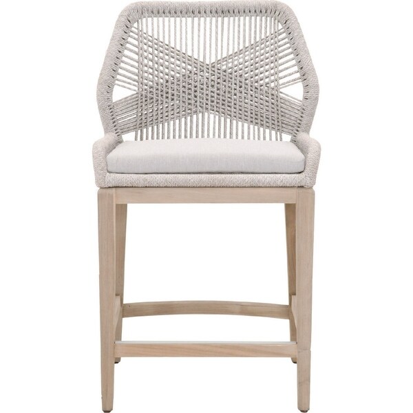 Counter Stool with Rope Back and Wooden Legs， Gray and Brown