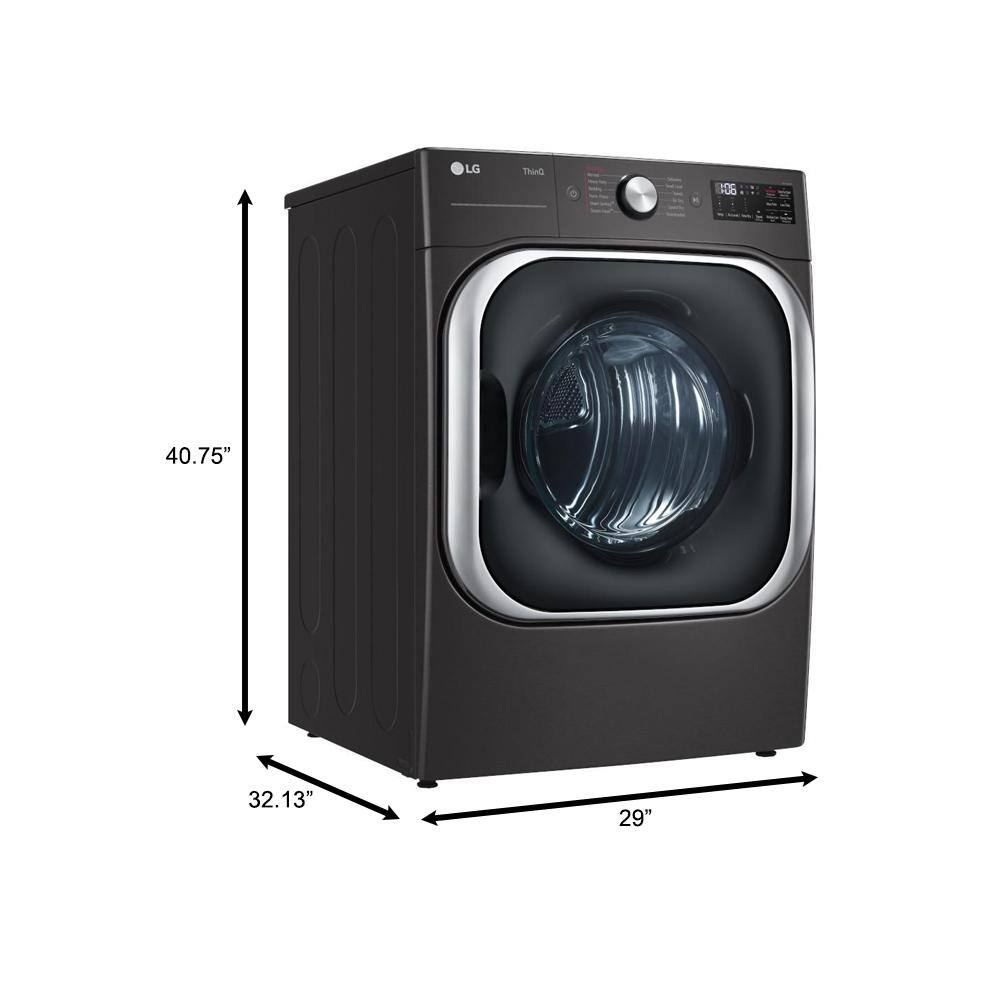 LG 9 cu. ft. Large Capacity Vented Smart Stackable Electric Dryer with Sensor Dry TurboSteam Extra Cycles in Black Steel DLEX8900B