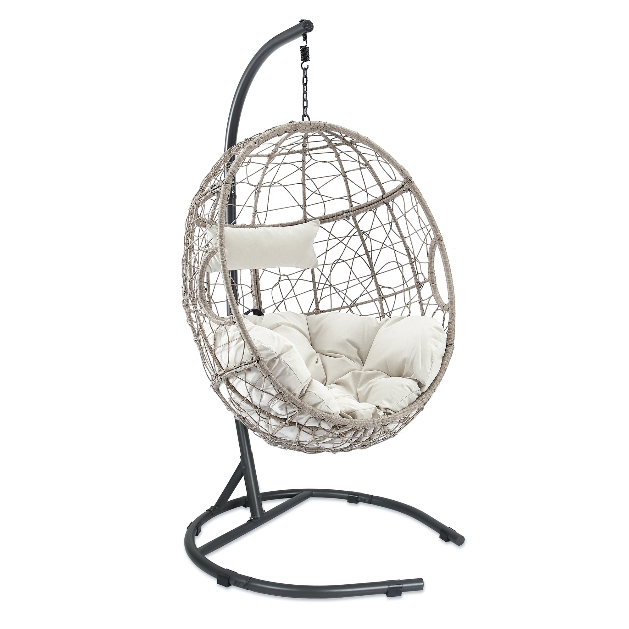 Ulax Furniture Outdoor Patio Wicker Hanging Basket Swing Chair Tear Drop Egg Chair with Cushion and Stand (Beige)