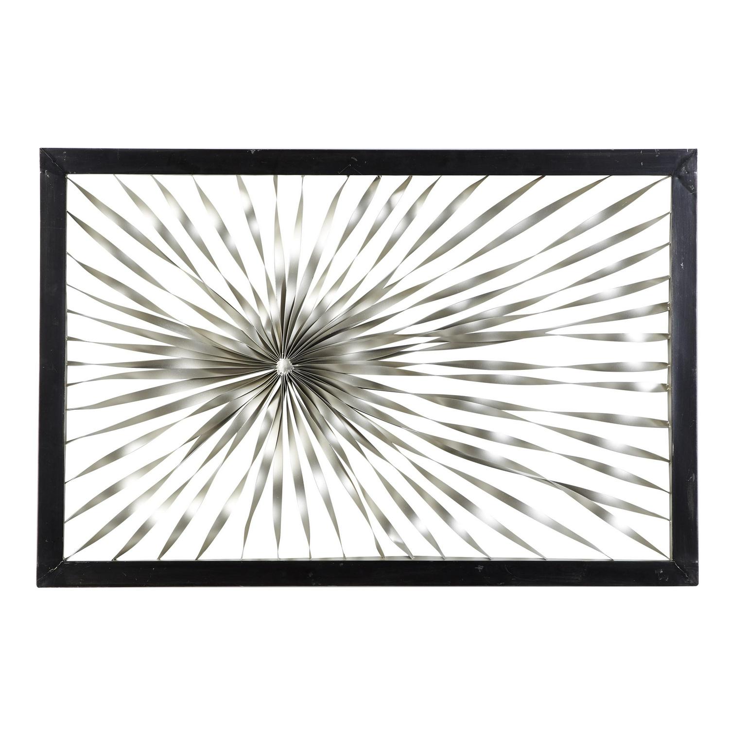 DecMode Silver Metal Coiled Ribbon Sunburst Wall Decor with Black Frame