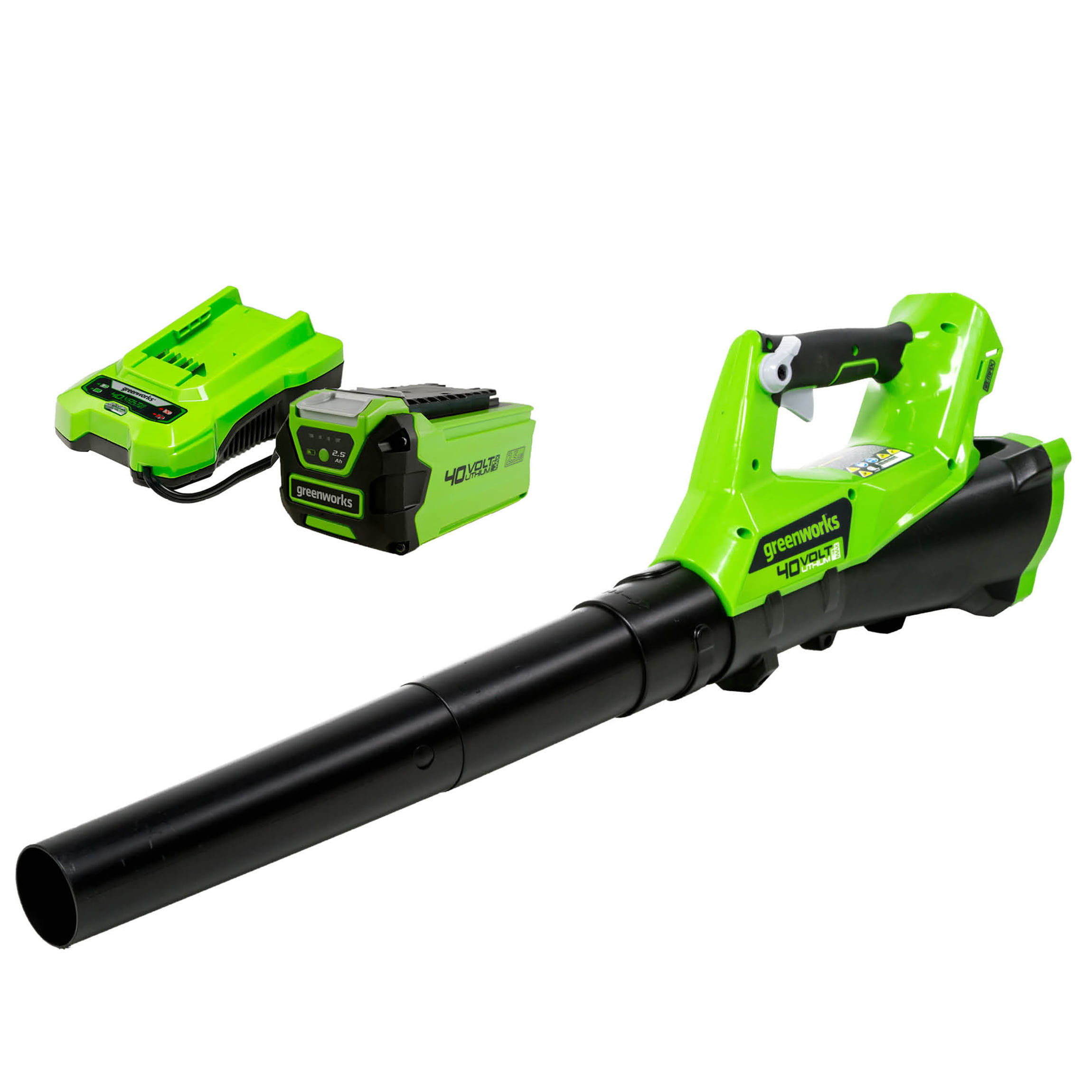 Greenworks 40V 390 CFM Cordless Leaf Blower with 2.5 Ah Battery and Charger， 2400802