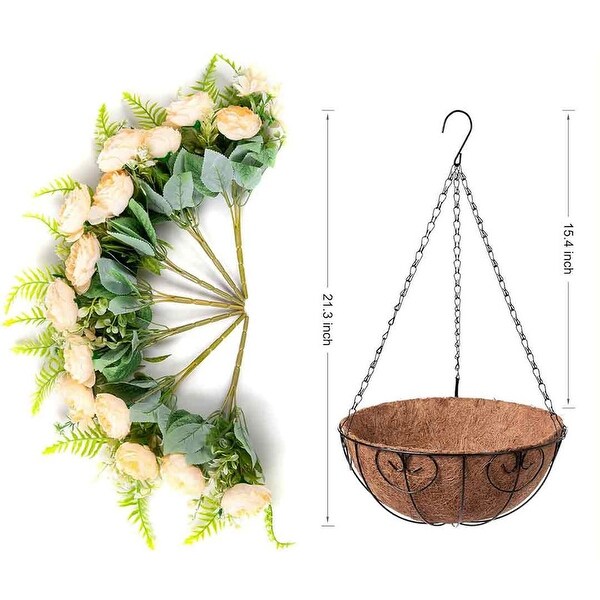 Artificial Flowers in Hanging Basket Planter for Home Spring Summer Decoration，Silk Hydrangea Outdoor Indoor Arrangements