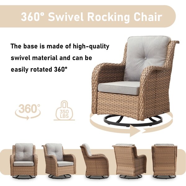 Pocassy PE Wicker Rocking Chair Swivel Chairs Glider Chair