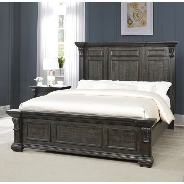 Roundhill Furniture Farson Distressed Dark Walnut Finish Wood Panel Bed， Dresser， Mirror， Two Nightstands - - 33084959