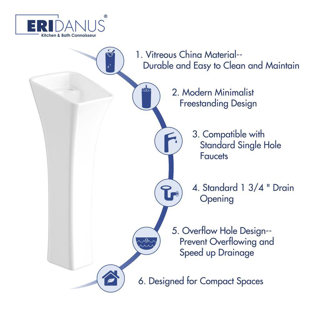 Eridanus Naples Vitreous China 34 in. Rectangular Pedestal Sink with Faucet Hole and Overflow in Crisp White ERI-PB-413