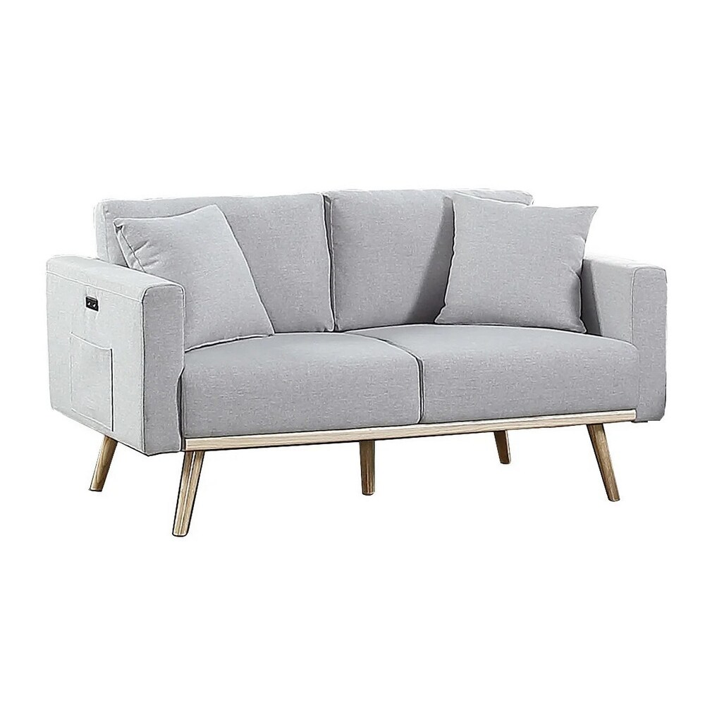 Mico 75 Inch Sofa  Loveseat and Chair Set with Throw Pillows  Light Gray