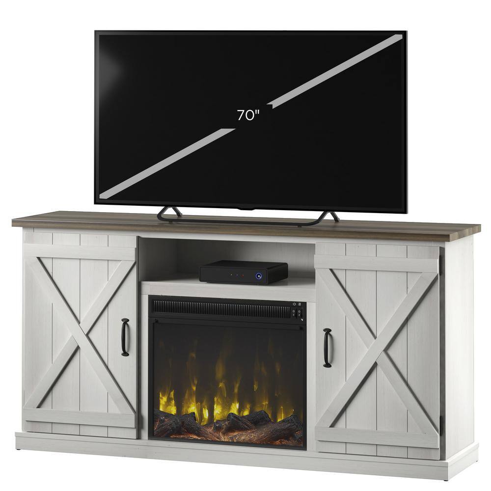 Twin Star Home 63.38 in. Freestanding Wooden Electric Fireplace TV Stand in Old Wood White 140640