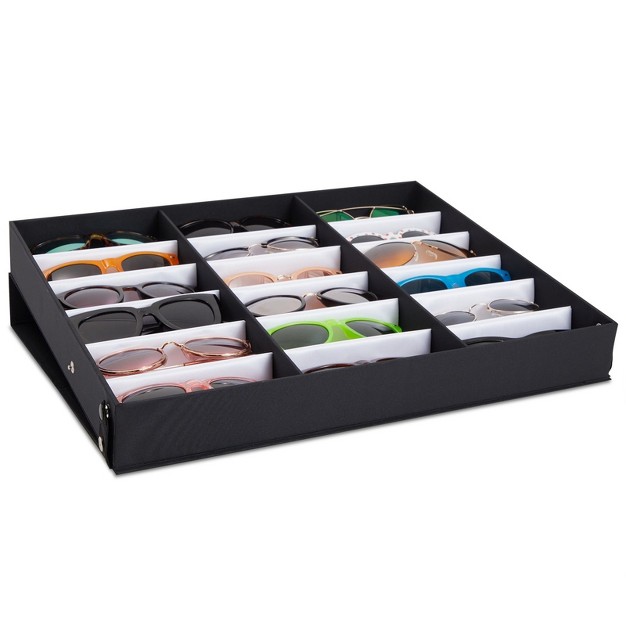 Juvale 18 Slot Sunglass Organizer Display Case Storage For Women And Men Eyeglasses Black 18 7 X 14 9 X 2 4 In