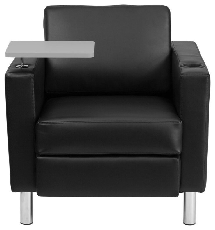 Black Leather Guest Chair With Tablet Arm  Tall Chrome Legs And Cup Holder   Contemporary   Armchairs And Accent Chairs   by Flash Furniture  Houzz