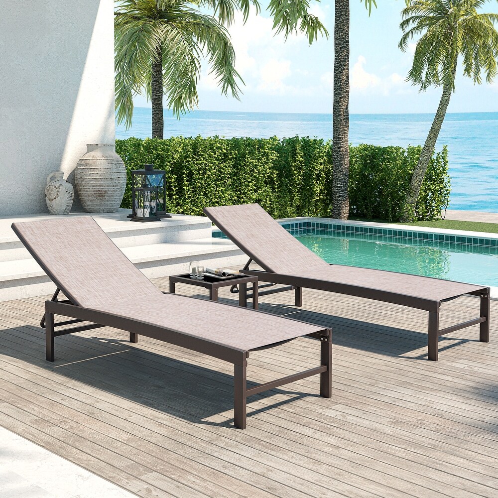 Outdoor Indoor Adjustable Lounge Chairs and Table Set 3 piece